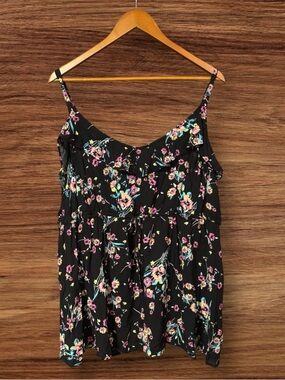 Torrid Black Floral Ruffle Drawstring Camisole Blouse